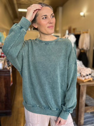 Dark Teal Acid Wash Oversized Sweatshirt