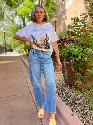 High Rise Raw Hem Barrel Jeans