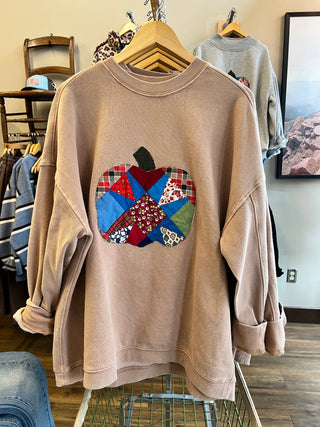 Pumpkin Vintage Quilt Applique Crew Neck Sweatshirt