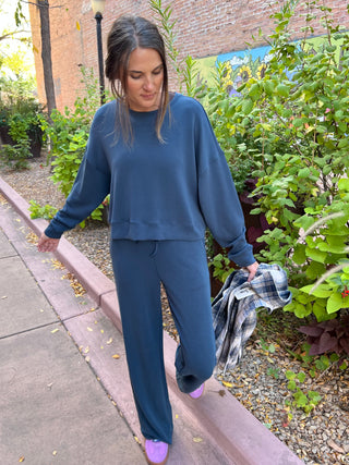 Midnight Navy Simple Scuba Wide-Leg Pant
