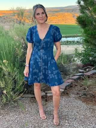 Floral Denim Fit and Flare Dress