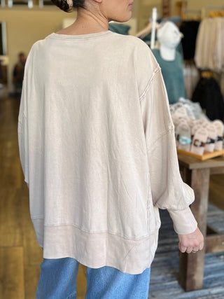 Taupe Oversized Seam Detail Long Sleeve Top