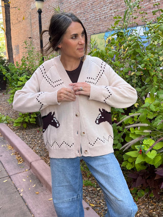 Chunky Knitted Horse Cardigan in Creme