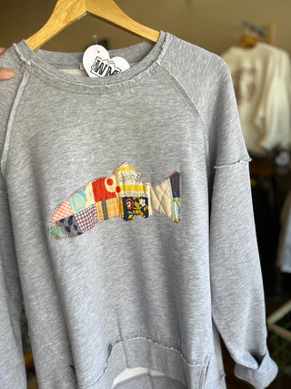 Fish Vintage Quilt Applique Sweatshirt
