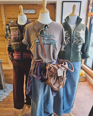 Men's Life is Good Photo Christmas Tree Wagon Short Sleeve Crusher Tee