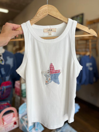 Star Quilt Applique White Knit Tank Top