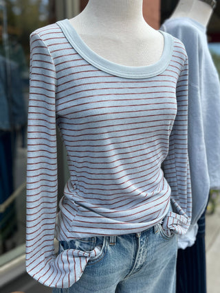 Dusty Blue Stripe Rib Knit Top