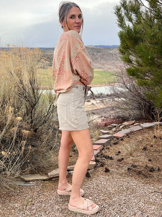 Stone High Waist Braid Belt Front Pocket Shorts