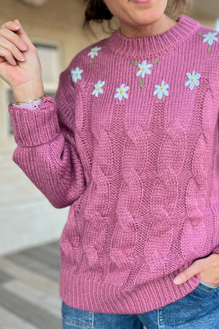 Light Mulberry Flower Cable Knit Sweater
