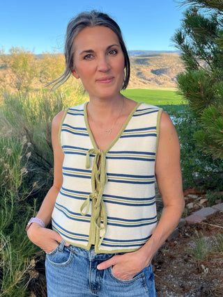 Green & Navy Striped Knit Vest