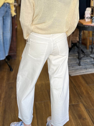 Utility Seamed Barrel Jeans in Ecru