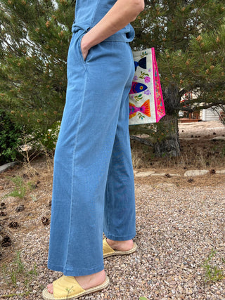 Denim Blue Knit Summer Pants