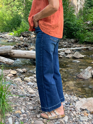 High-Rise Wide Leg Crop Trouser Hem Denim