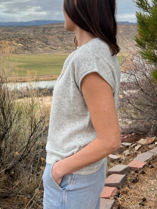 Heather Gray Raw Edge Sleeveless Cardigan Vest