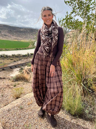 Brown Plaid Balloon Pants