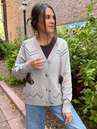 Chunky Knitted Horse Cardigan in Heather Gray