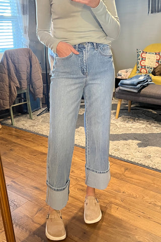 Vervet Gabby Super High Rise Cuffed Baggy Straight Jeans