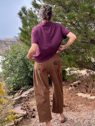 Folk Floral Print Twill Barrel Pants