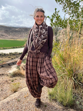 Brown Plaid Balloon Pants