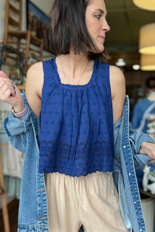 Free People Marina Eyelet Tank in Bellweather Blue