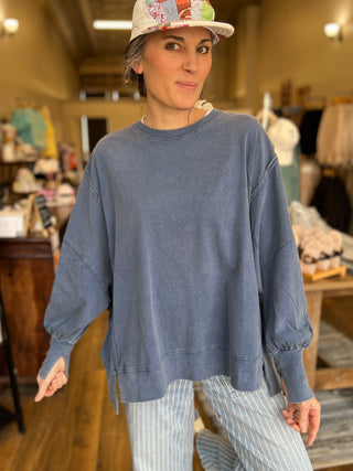 Navy Oversized Seam Detail Long Sleeve Top