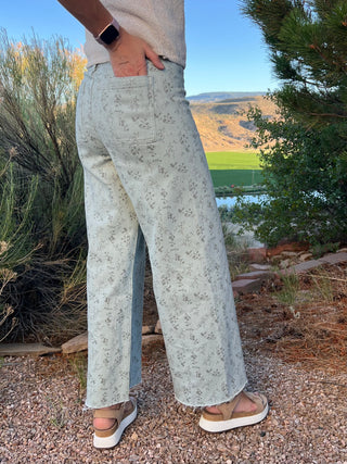 Floral Print Wide Leg Denim Jeans