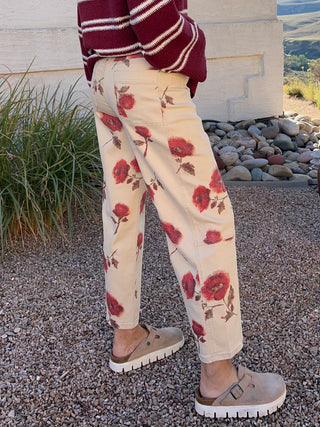 Khaki Rose Floral Print Barrel Pants
