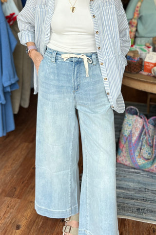 Washed Denim with Tie Front Pants