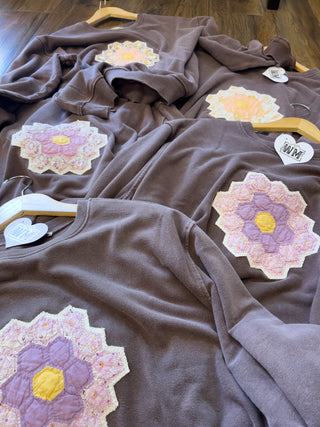 Flower Garden Vintage Quilt Applique Sweatshirt