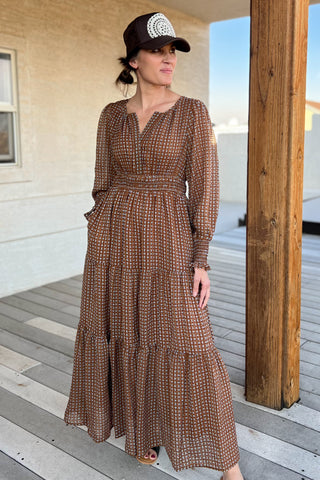 Caramel Ditzy Paisley Print Maxi Dress