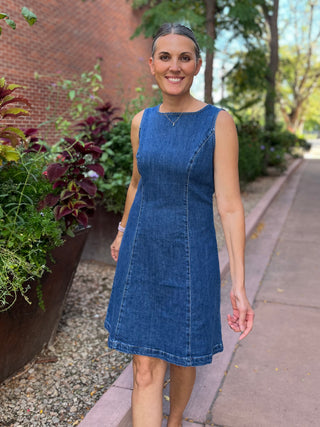 Sleeveless Stretch Denim A-Line Dress