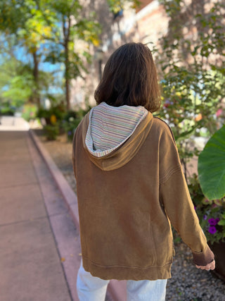 Mocha Stripe Mineral Wash Hoodie