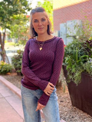 Mulberry Floral Cotton Knit Long Sleeve Top
