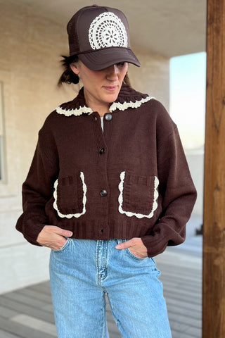 Chestnut Doll Collar Cardigan