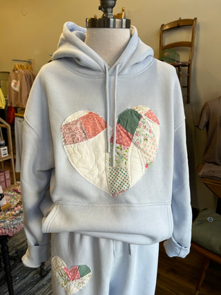 Heart Quilt Applique Powder Blue Hoodie