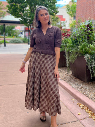 Mocha Plaid Woven Maxi Skirt