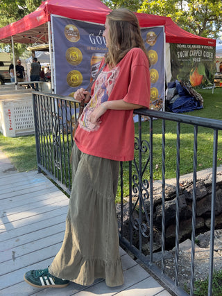 Olive Mineral-Washed Baby Corduroy Palazzo Pants