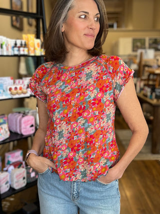 Natural Life Lily Cotton Tee Shirt - Pink Red Floral