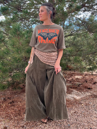 Olive Mineral-Washed Baby Corduroy Palazzo Pants