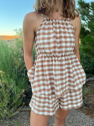 Mocha Gingham Sleeveless Tank