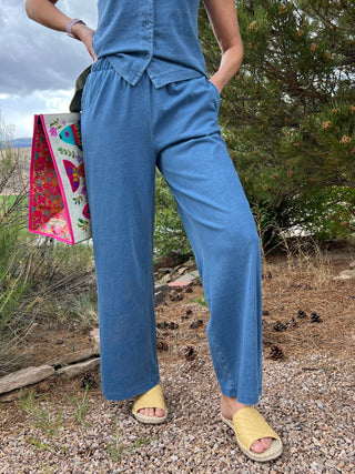 Denim Blue Knit Summer Pants