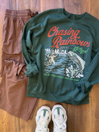 Chasing Rainbows Trout Forest Green Sweatshirt