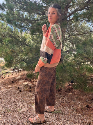 Rust Olive Fabric Mix Mineral-Washed Pullover