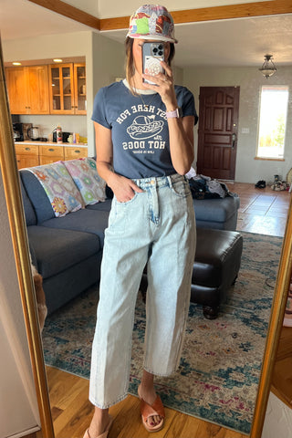 Block Contrast Barrel Denim Jeans