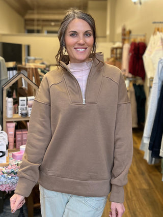 Light Brown Quarter Zip Pullover Sweatshirt