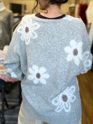 Floral Button Front Soft Sweater Cardigan