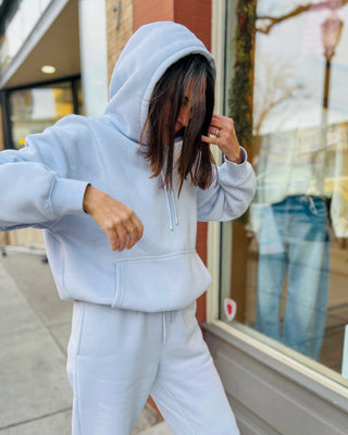 Powder Blue Cotton Blend Hoodie