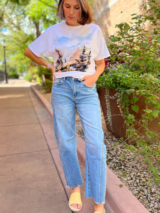 High Rise Raw Hem Barrel Jeans