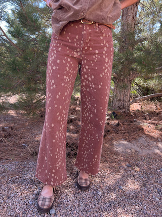 Deer Print Brown Wide Leg Denim Jeans