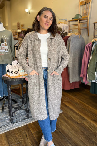 Heathered Brown Collared Sweater Cardigan